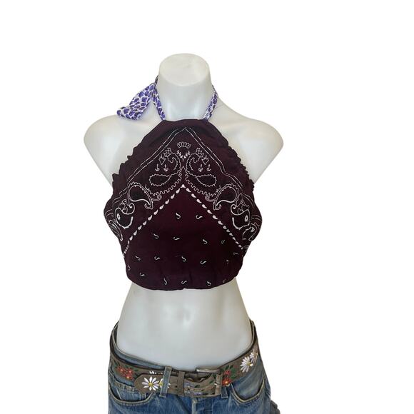 CheekyMontana Tops - Purple Bandana Halter Top Cropped One Size Bralette Western Unique CheekyMontana
